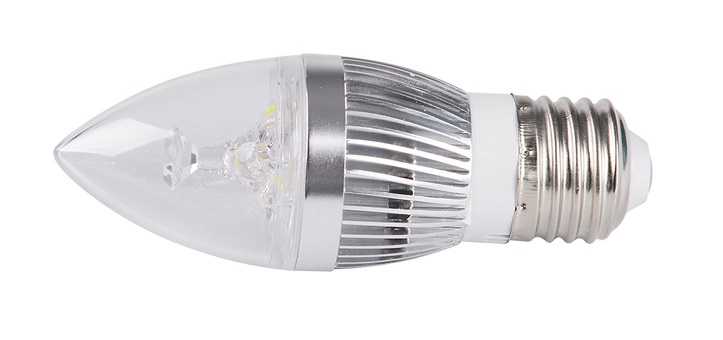 LED žárovka svíčka stříbrná E27 3W bílá čistá