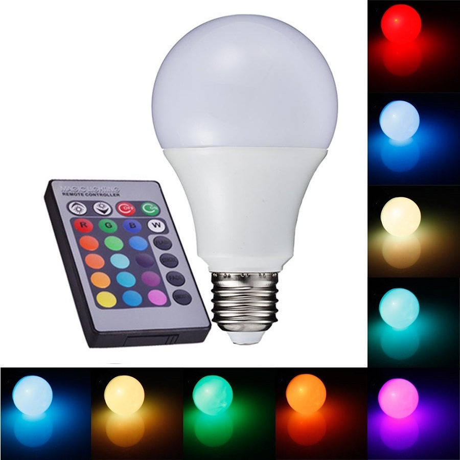 Žárovka LED E27 RGB 7W + dálk.ovl. set 3 kusy