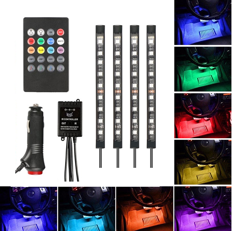 Light LED pásek AUTO sada do interiéru auta SMD5050 RGB MUSIC 12V 36x LED