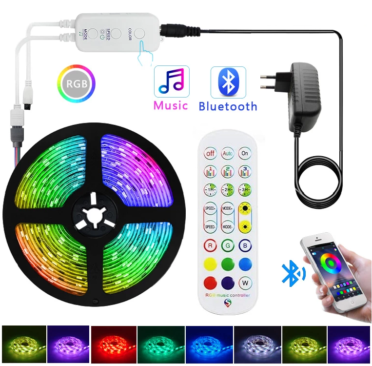 Light LED pásek Bluetooth music 5050 60LED/m IP20 14,4W/m RGB, 5m, komplet 3A
