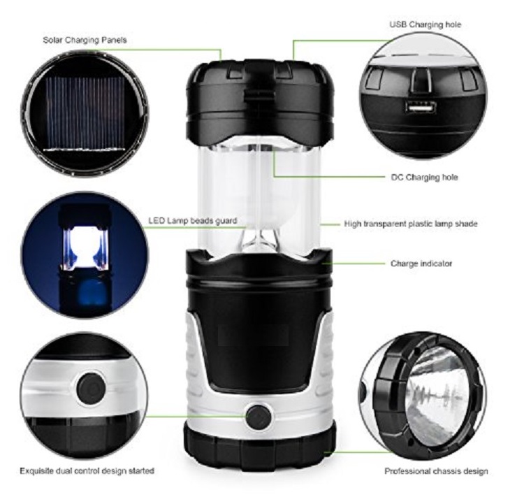 Solární přenosné osvětlení s USB černá