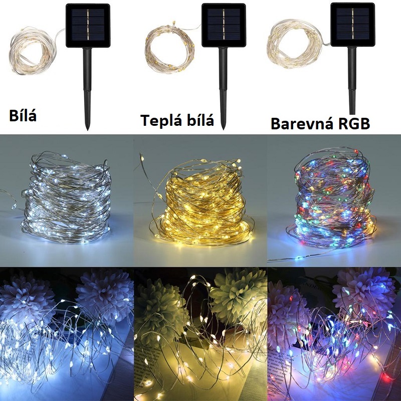 SOLAR D102 Solární svítící flexibilní drát teplá bílá, 100x LED 10 metrů