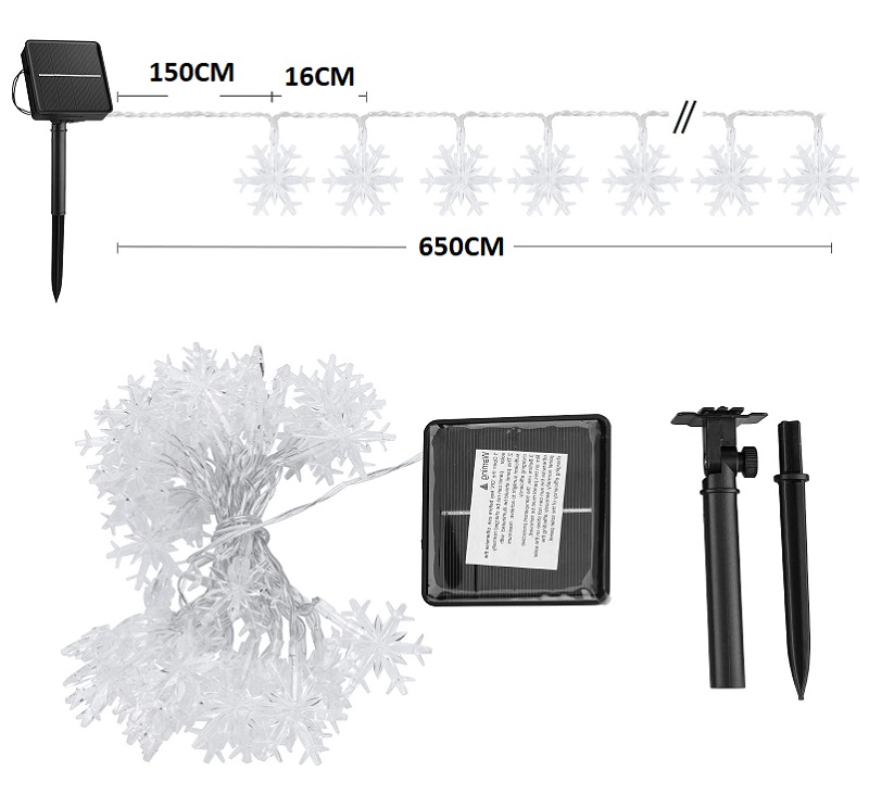 SOLAR H35/02 Solární řetěz sněhová vločka teplá bílá, 6,5 Metrů