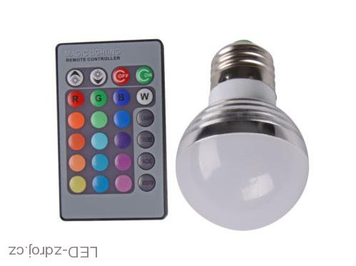 LED Žárovka 3W kulatá E27 RGB set 3 kusy