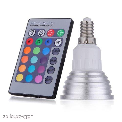RGB LED E14 3W color + dálk.ovl. set 3 kusy