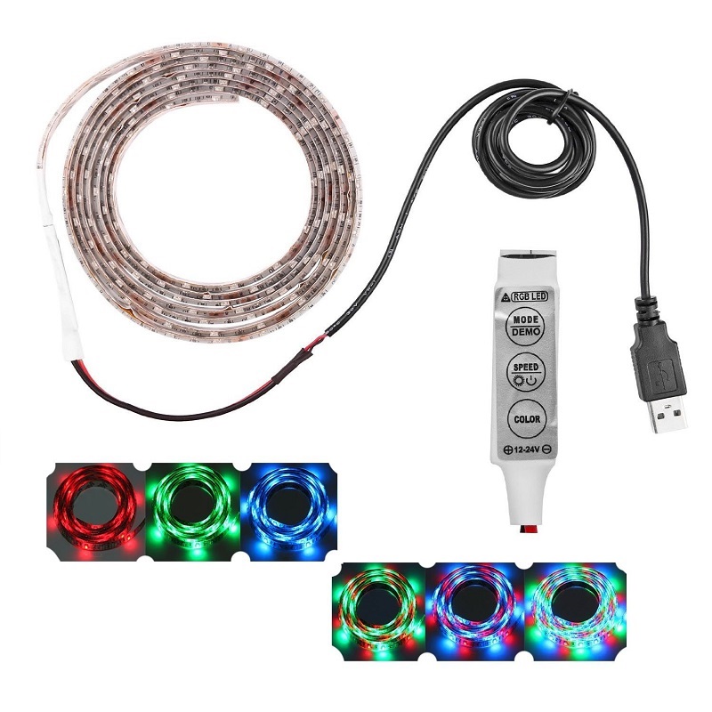 Light LED pásek 5V USB SMD3528 120LED/2m IP65 RGB, 2metry, 3keys 