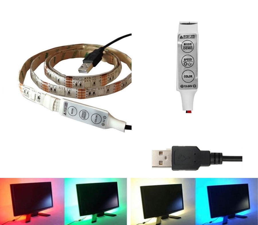 Light LED pásek do USB SMD3528 60LED/1m IP20 RGB, 1m, 3keys