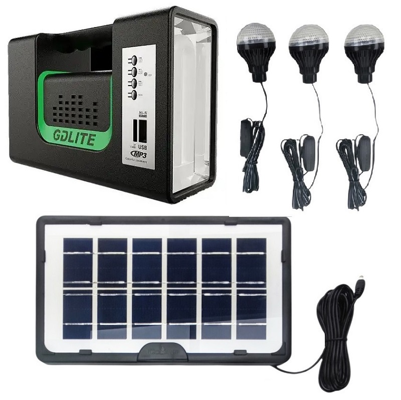GD10S Solární přenosné osvětlení 3x LED žárovka powerbanka, radio, Bluetooth