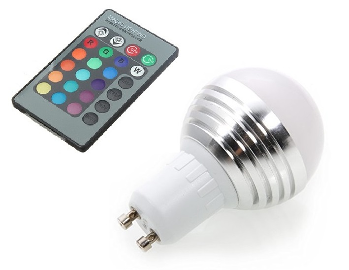 LED Žárovka 3W kulatá GU10 RGB set 3 kusy