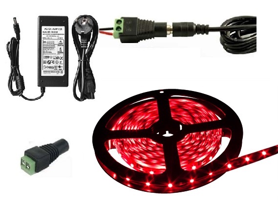 Light LED pásek 5050 60LED/m IP65 14.4W/m červená, 5 metrů, komplet