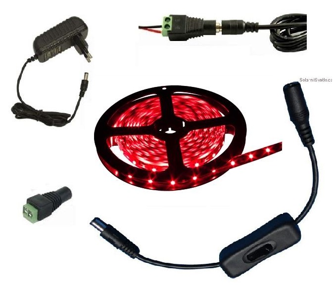 Light LED pásek 3528 60LED/m IP65 4.8W/m červená, 5m, komplet s vypínačem