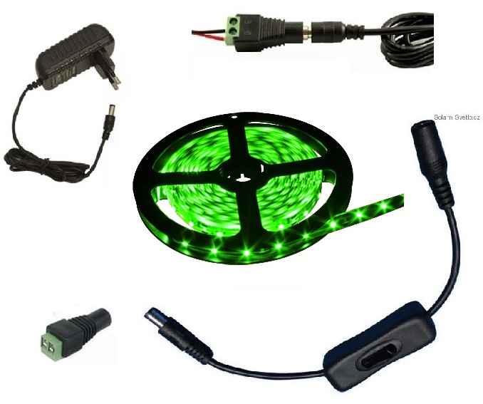 Light LED pásek 3528 60LED/m IP65 4.8W/m zelená, 5m, komplet s vypínačem