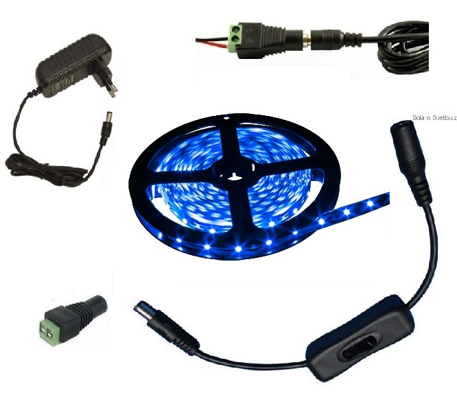 Light LED pásek 3528 60LED/m IP65 4.8W/m modrá, 5m, komplet s vypínačem