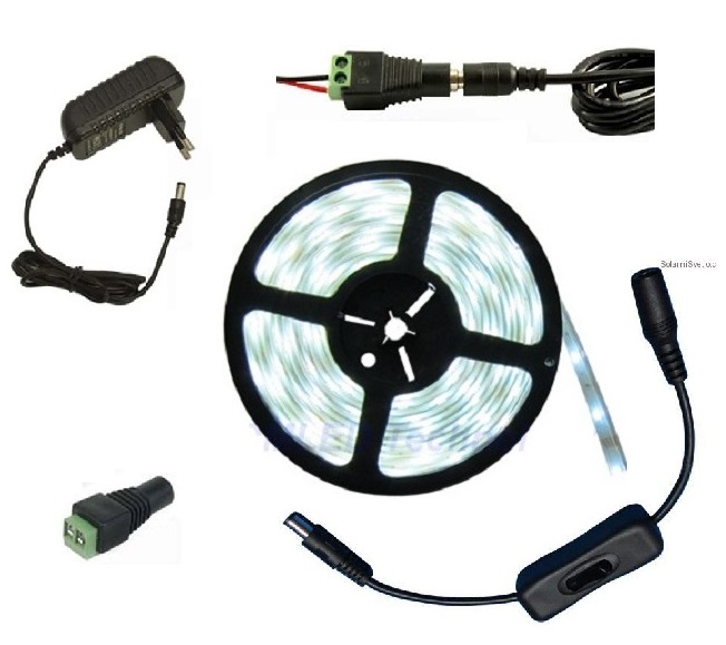Light LED pásek 5050 60LED/m IP65 14.4W/m čistá bílá, 2 metry, komplet vypínač