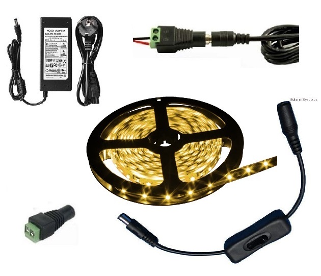 Light LED pásek 5050 60LED/m IP65 14.4W/m teplá bílá, 5 metrů, komplet vypínač