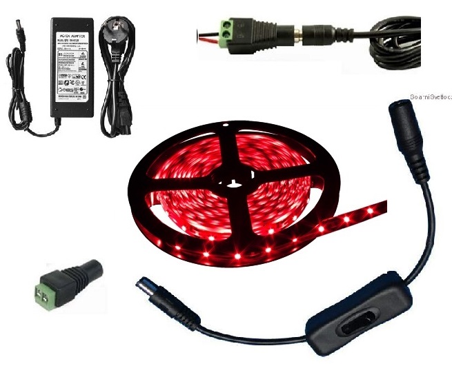 Light LED pásek 5050 60LED/m IP65 14.4W/m červená, 5 metrů, komplet s vypínačem