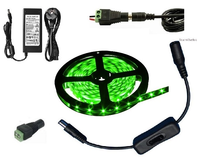 Light LED pásek 5050 60LED/m IP65 14.4W/m zelená, 5 metrů, komplet s vypínačem