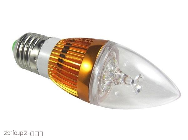 LED žárovka svíčka zlatá E27 3W bílá čistá