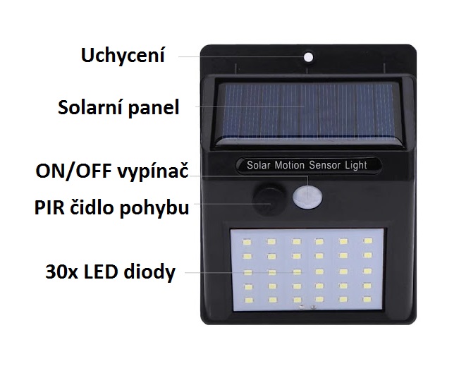 Solární osvětlení s PIR čidlem pohybu 30LED