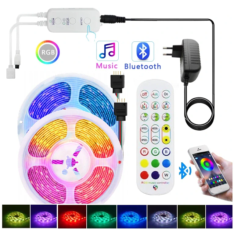 Light LED pásek Bluetooth music 5050 60LED/m IP65 14,4W/m RGB, 10metrů, komplet 10A