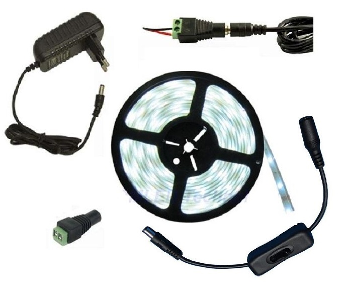 Light LED pásek 3528 60LED/m IP65 4.8W/m čistá bílá, 5m, komplet s vypínačem