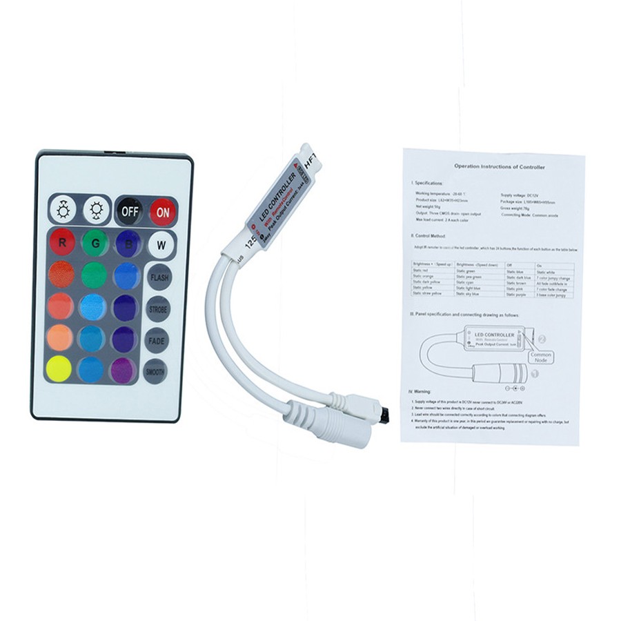 RGB kontroler pro LED pásky 12V - 24 tlačítek mini