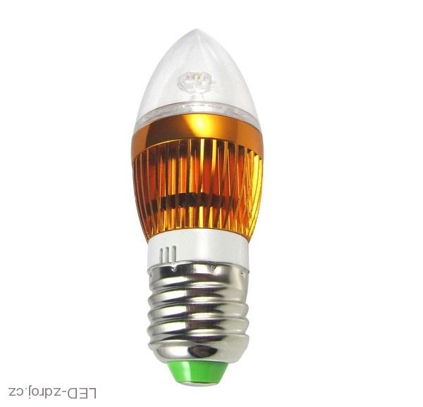 LED žárovka svíčka zlatá E27 3W bílá čistá