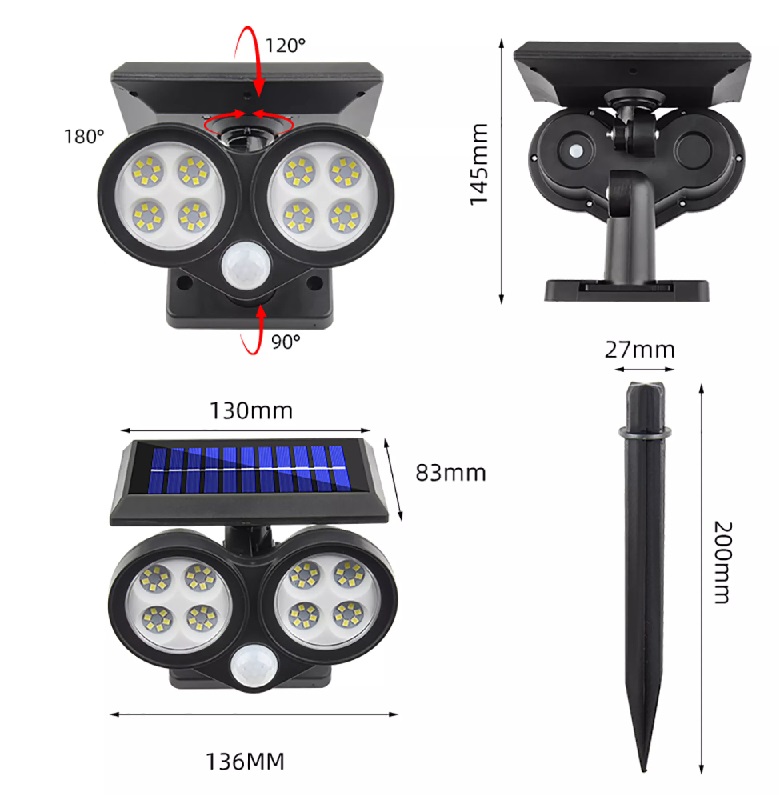 Solární osvětlení s PIR čidlem pohybu 8 LED COB