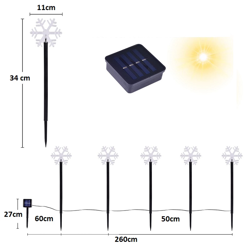 SOLAR H51 Solární řetěz sněhová vločka čistá bílá, 2,6 Metrů