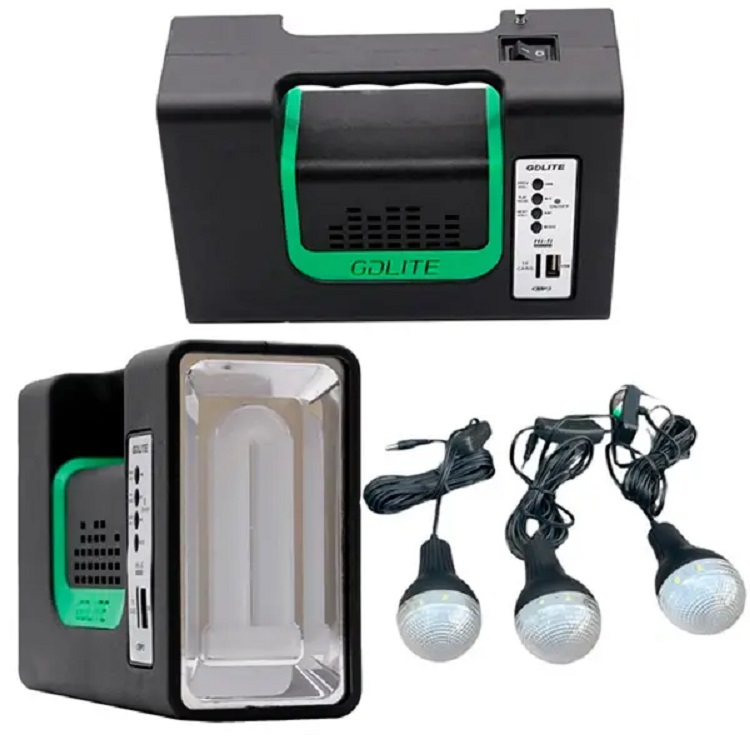 GD10S Solární přenosné osvětlení 3x LED žárovka powerbanka, radio, Bluetooth