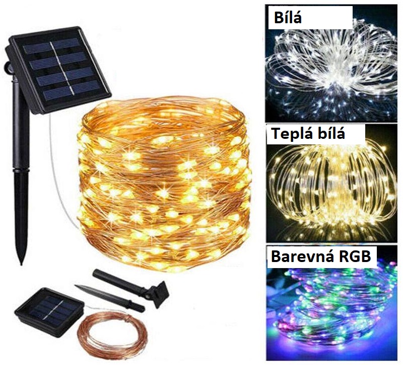 SOLAR D101 Solární svítící flexibilní drát čistá bílá, 100x LED 10 metrů
