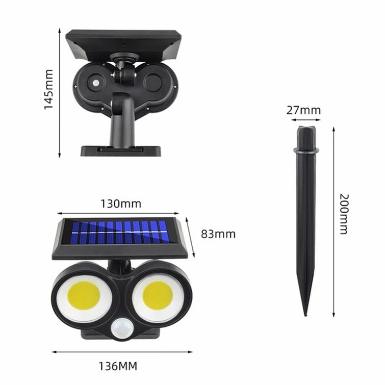Solární osvětlení s PIR čidlem pohybu 2 LED COB