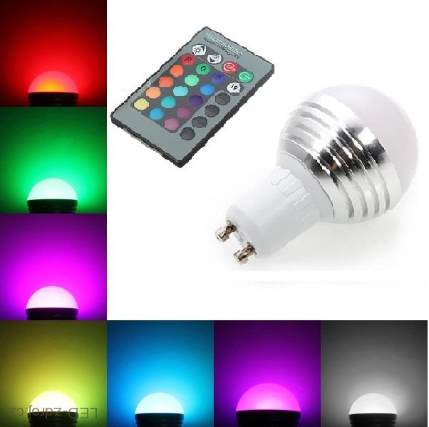 LED Žárovka 3W kulatá GU10 RGB set 3 kusy