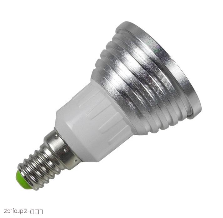 RGB LED E14 3W color + dálk.ovl.