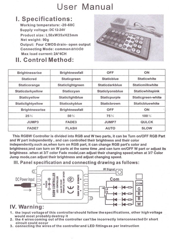 RGBW kontroler pro LED pásky 8A 12V - 40 tlačítek
