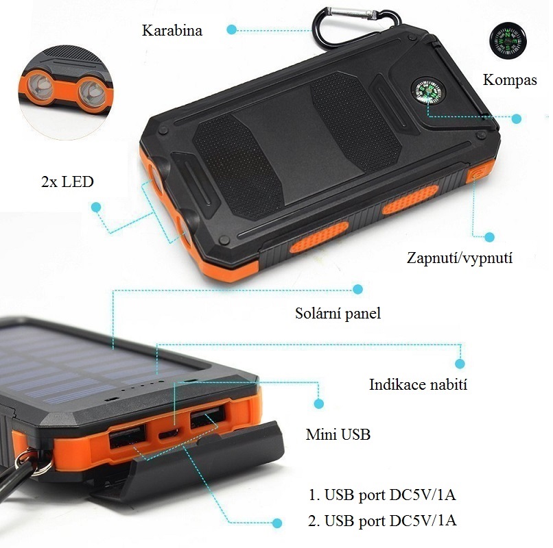 SolarPower N2-101 Solární nabíječka 10.000 mAh bílá, 2x LED