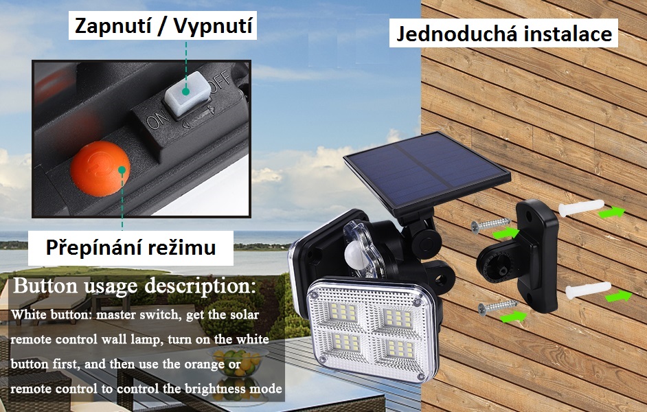 Solární osvětlení s PIR čidlem pohybu