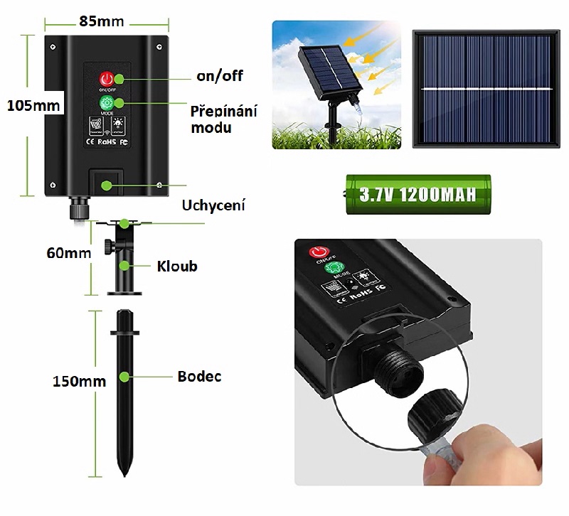 Light LED solární pásek SMD3528 IP65 teplá bílá, 5 metrů 280x LED diod