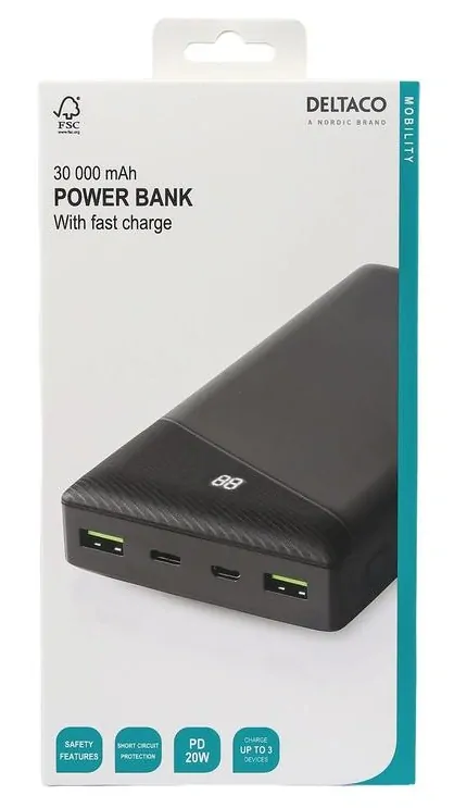 PW-30000 Powerbanka DELTACO 30 000mAh, černá
