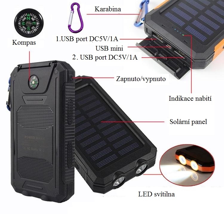 SolarPower N2-101 Solární nabíječka 10.000 mAh bílá, 2x LED