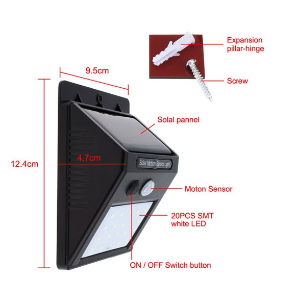 Solární osvětlení s PIR čidlem pohybu 20LED