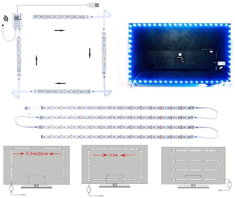 Light USB02TV LED TV pásek RGB Wifi pásek 4x 0,5metru